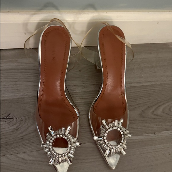 Amina Muaddi Transparent and Silver Embellished Heels - Picture 4 of 12